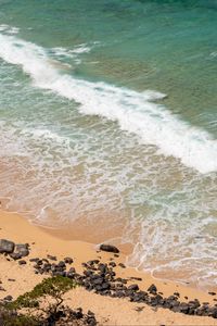 Preview wallpaper sea, foam, beach, stones, sand, nature