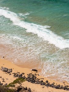 Preview wallpaper sea, foam, beach, stones, sand, nature