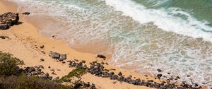 Preview wallpaper sea, foam, beach, stones, sand, nature
