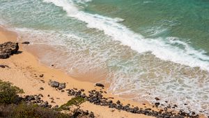 Preview wallpaper sea, foam, beach, stones, sand, nature