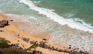 Preview wallpaper sea, foam, beach, stones, sand, nature