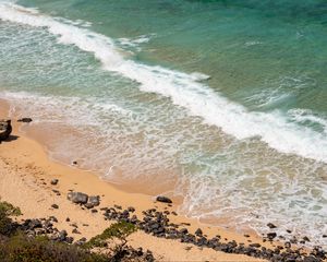 Preview wallpaper sea, foam, beach, stones, sand, nature
