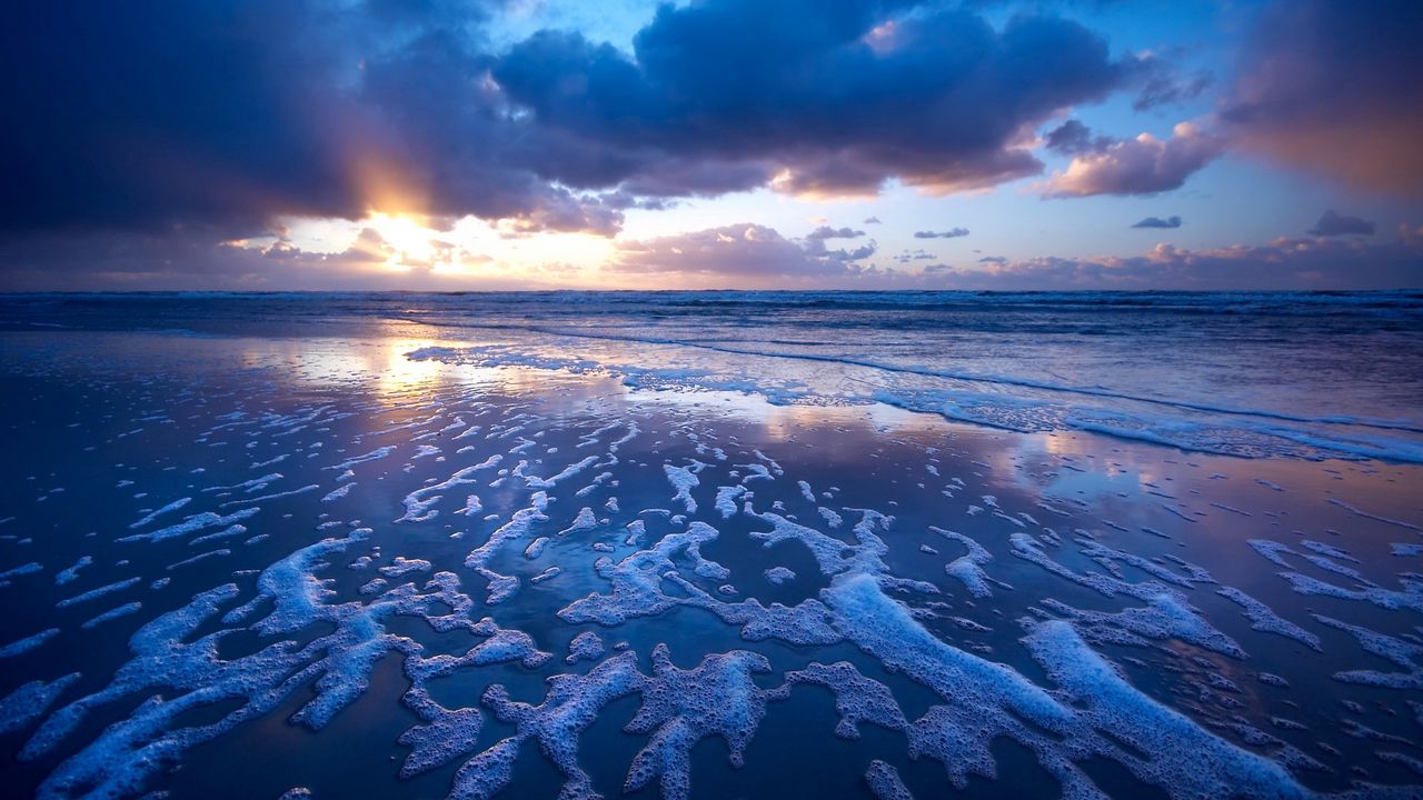 Wallpaper sea, foam, coast, wave, sand, evening
