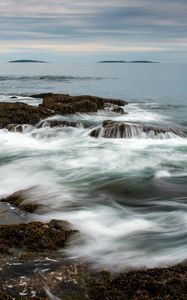 Preview wallpaper sea, foam, reefs, stones, nature, landscape