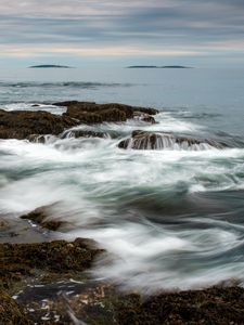 Preview wallpaper sea, foam, reefs, stones, nature, landscape
