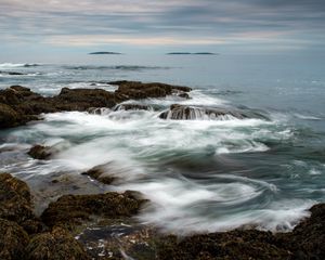 Preview wallpaper sea, foam, reefs, stones, nature, landscape