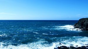 Preview wallpaper sea, foam, rocks, horizon, line