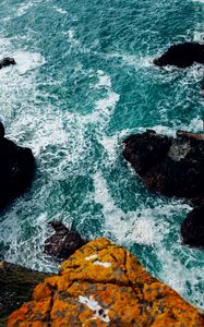 Preview wallpaper sea, foam, rocks, stones, nature