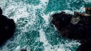 Preview wallpaper sea, foam, rocks, stones, nature