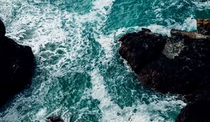 Preview wallpaper sea, foam, rocks, stones, nature