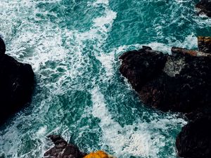 Preview wallpaper sea, foam, rocks, stones, nature