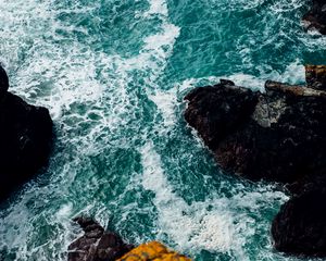 Preview wallpaper sea, foam, rocks, stones, nature