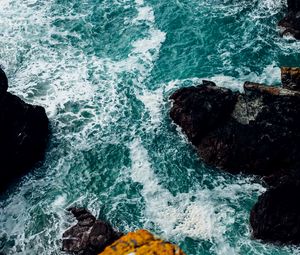 Preview wallpaper sea, foam, rocks, stones, nature