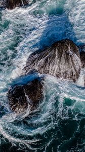 Preview wallpaper sea, foam, waves, rocks, nature, aerial view