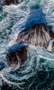 Preview wallpaper sea, foam, waves, rocks, nature, aerial view