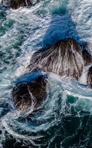 Preview wallpaper sea, foam, waves, rocks, nature, aerial view