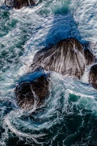 Preview wallpaper sea, foam, waves, rocks, nature, aerial view