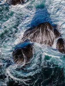 Preview wallpaper sea, foam, waves, rocks, nature, aerial view