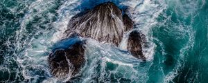 Preview wallpaper sea, foam, waves, rocks, nature, aerial view