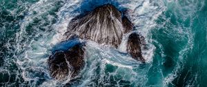 Preview wallpaper sea, foam, waves, rocks, nature, aerial view