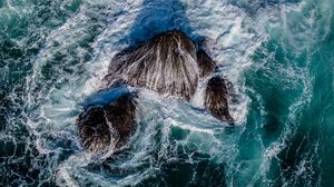 Preview wallpaper sea, foam, waves, rocks, nature, aerial view