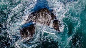 Preview wallpaper sea, foam, waves, rocks, nature, aerial view