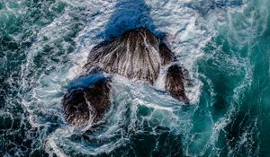 Preview wallpaper sea, foam, waves, rocks, nature, aerial view