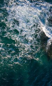 Preview wallpaper sea, foam, waves, aerial view, wavy