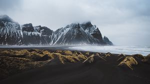 Preview wallpaper sea, fog, stones, relief, coast