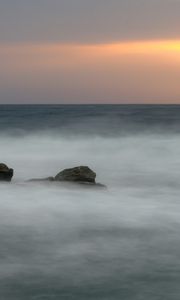 Preview wallpaper sea, fog, veil, stones