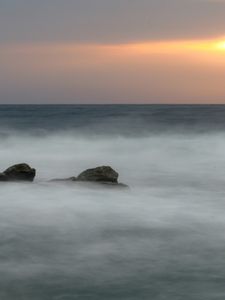 Preview wallpaper sea, fog, veil, stones