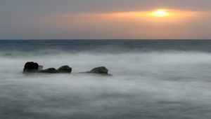 Preview wallpaper sea, fog, veil, stones