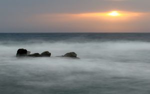 Preview wallpaper sea, fog, veil, stones