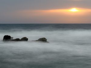 Preview wallpaper sea, fog, veil, stones