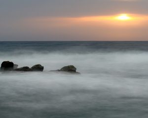 Preview wallpaper sea, fog, veil, stones