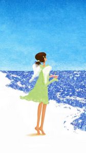Preview wallpaper sea, girl, walking, white