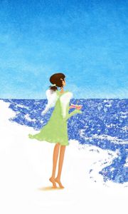 Preview wallpaper sea, girl, walking, white