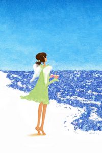 Preview wallpaper sea, girl, walking, white