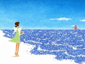 Preview wallpaper sea, girl, walking, white