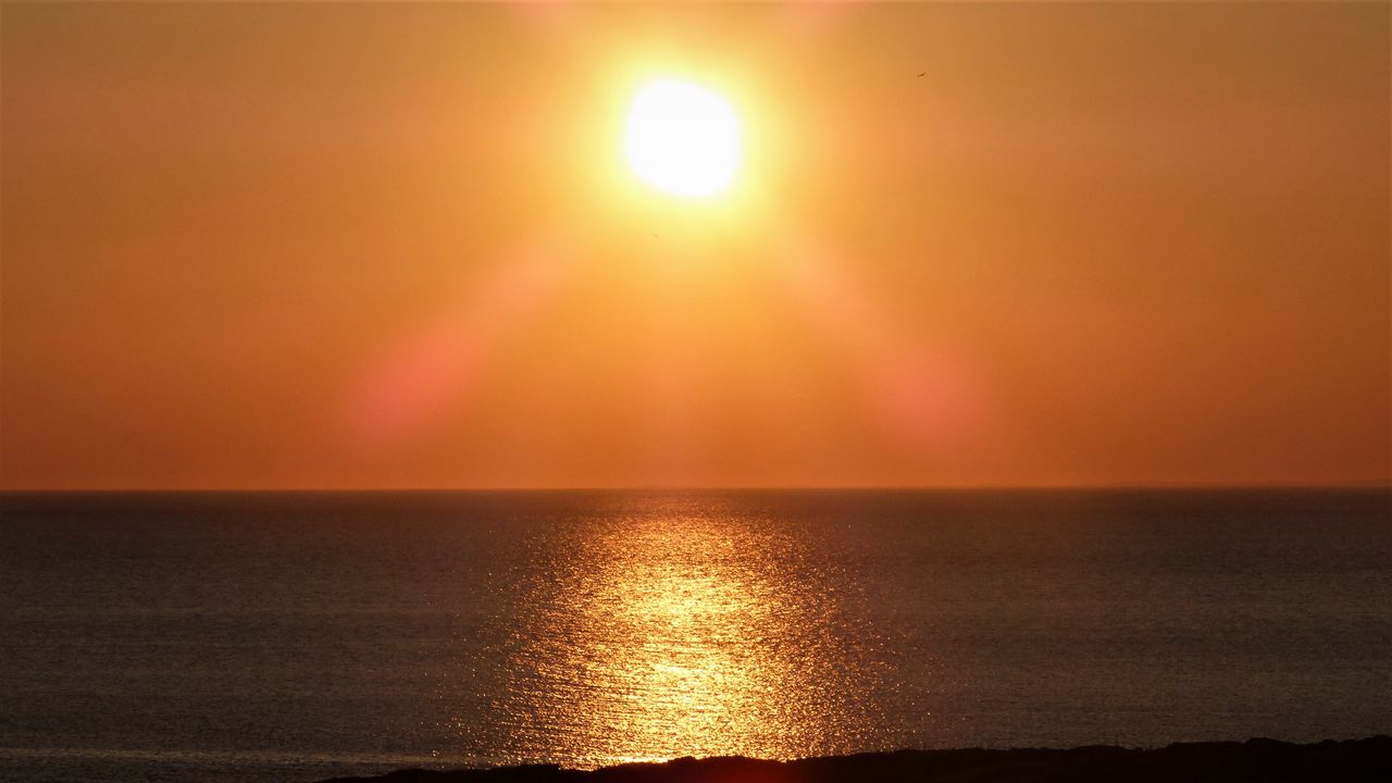 Wallpaper sea, glare, horizon, sunset