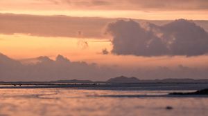 Preview wallpaper sea, hills, clouds, silhouettes, twilight