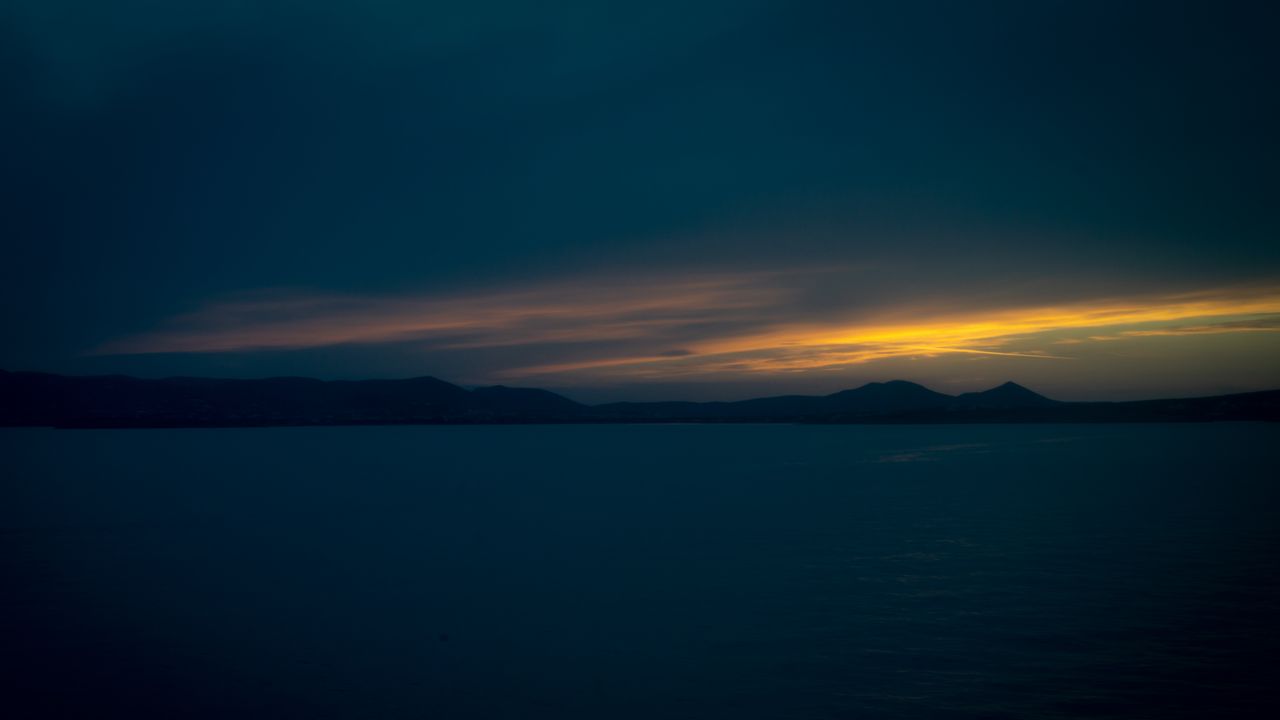 Wallpaper sea, hills, evening, landscape, dark