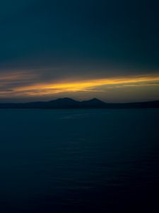 Preview wallpaper sea, hills, evening, landscape, dark