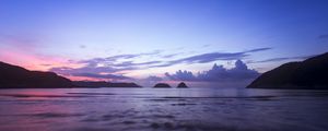 Preview wallpaper sea, hills, horizon, evening, landscape