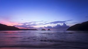 Preview wallpaper sea, hills, horizon, evening, landscape