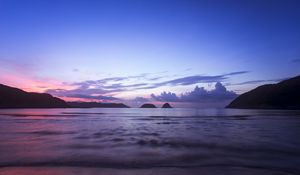 Preview wallpaper sea, hills, horizon, evening, landscape