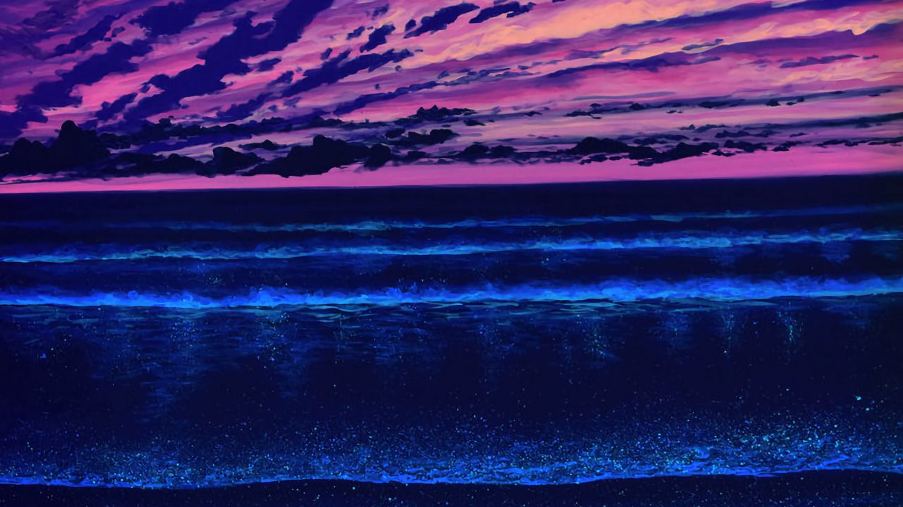 Wallpaper sea, horizon, art, sunset, night