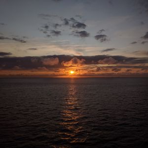 Preview wallpaper sea, horizon, clouds, sun, sunset, dark