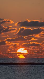 Preview wallpaper sea, horizon, clouds, sunset, nature, dark