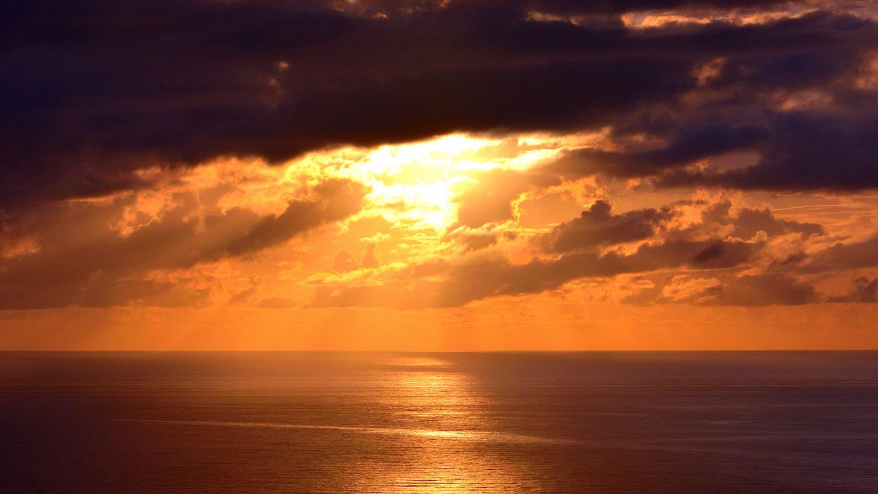Wallpaper sea, horizon, clouds, sunset, dark